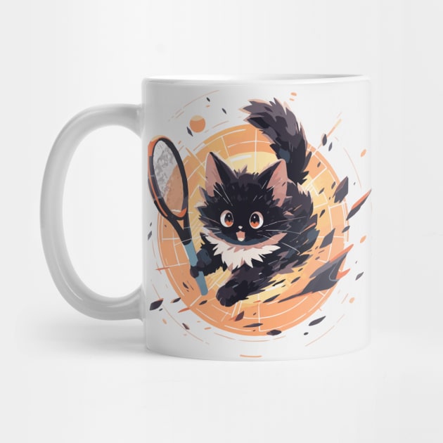 Energetic fluffy cat playing tennis (white) by etherElric